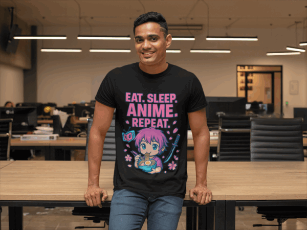 Black Crew Neck T-Shirt – Eat Sleep Anime Repeat DTG Print